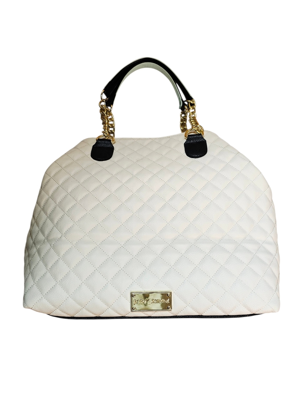 Betsey Johnson Quilted Cream/Black Trap Tote Purse Bag - Picture 7 of 16